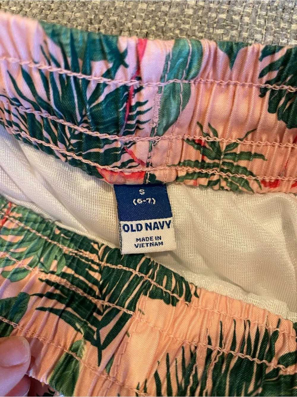 Old Navy Pink Tropical Flamingo Print Drawstring Swim Trunks